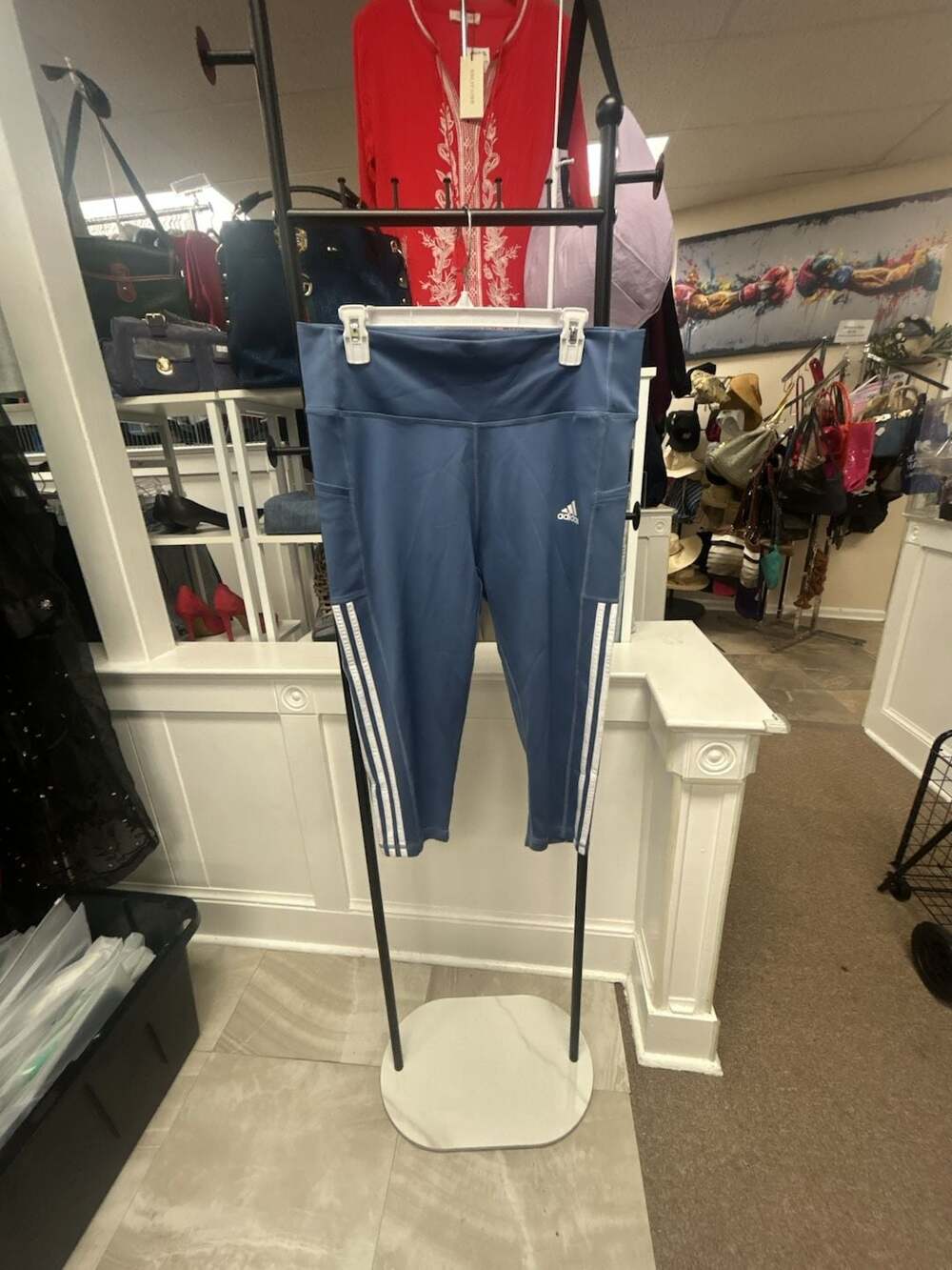 Adidas AEROREADY PrimeGreen Blue Three Stripes Leggings 3/4 Length Women's Sz XL